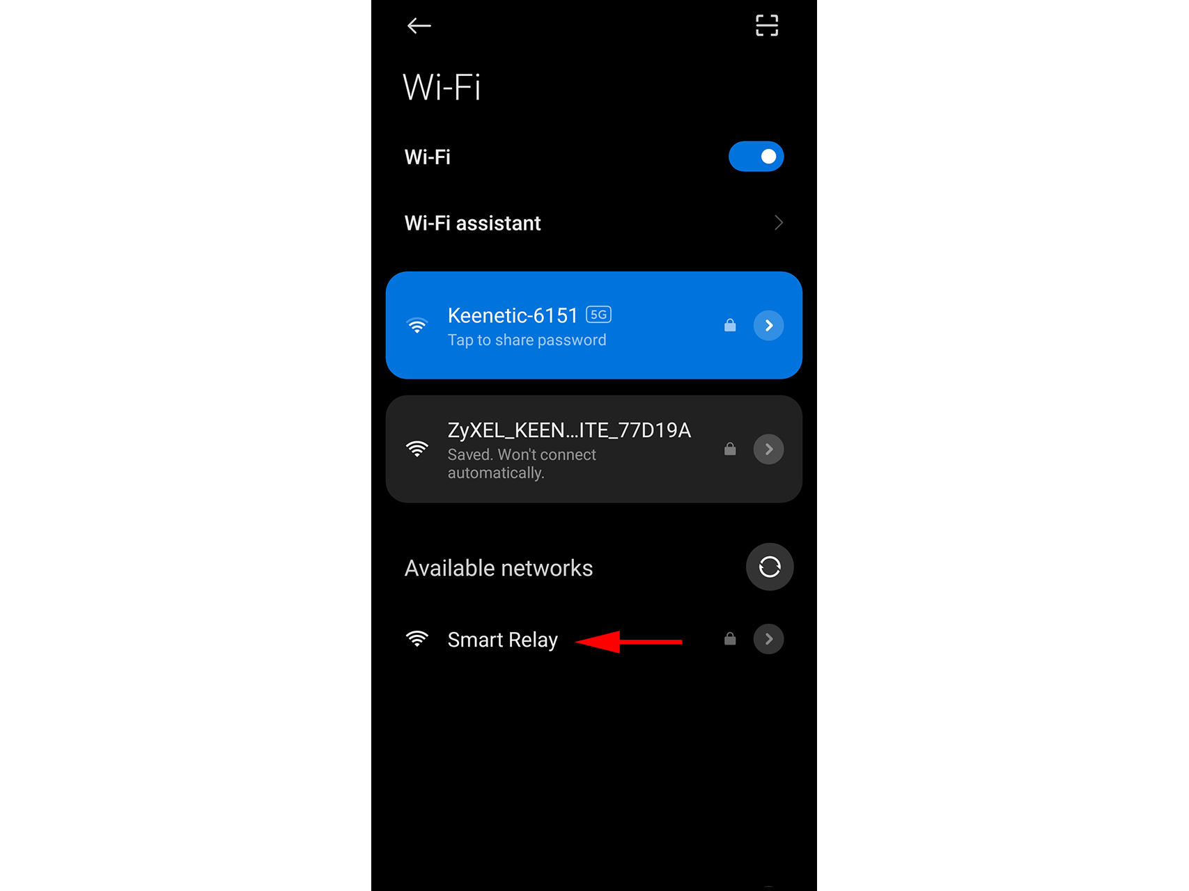 Wi-Fi settings on a smartphone