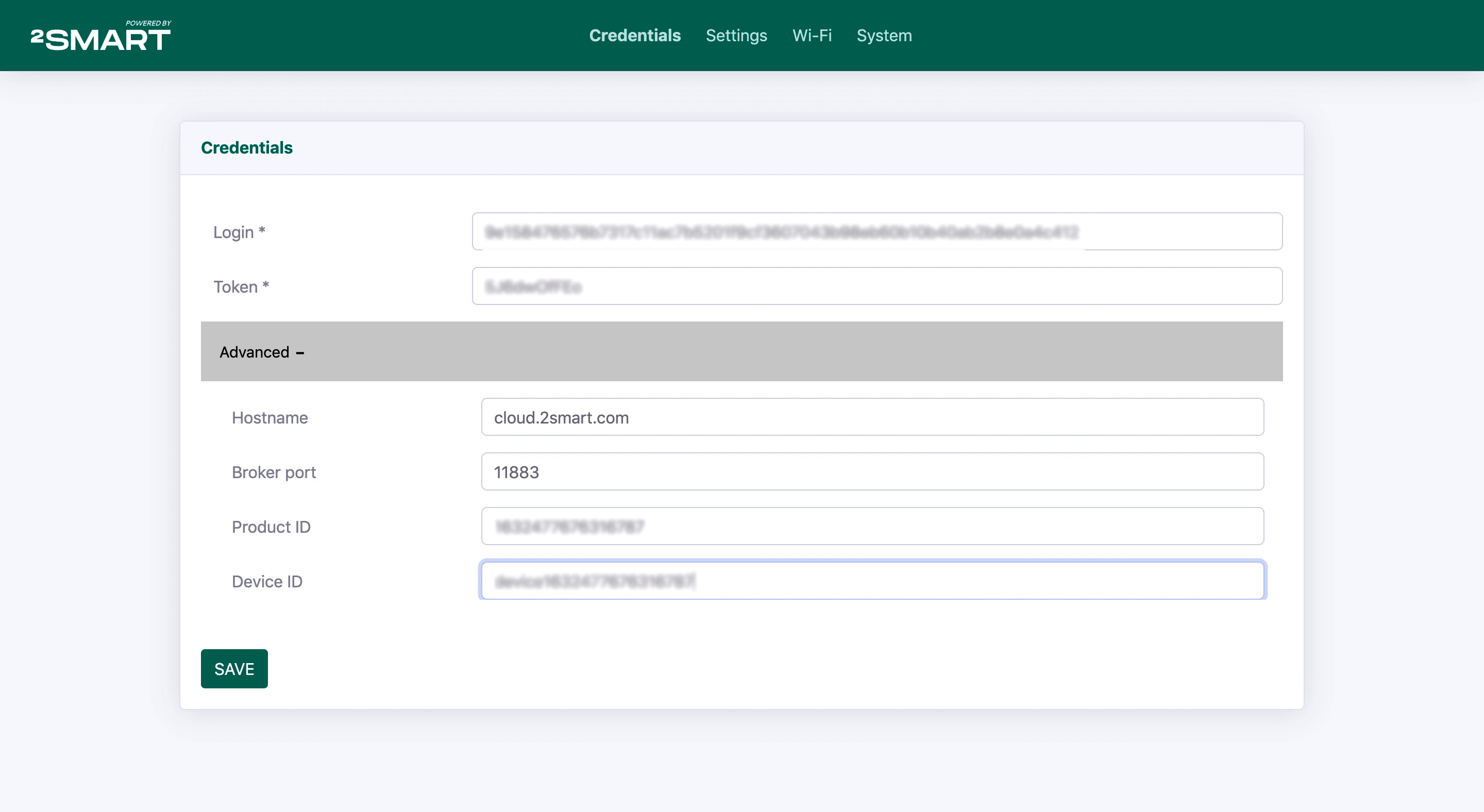 Device's built-in admin panel