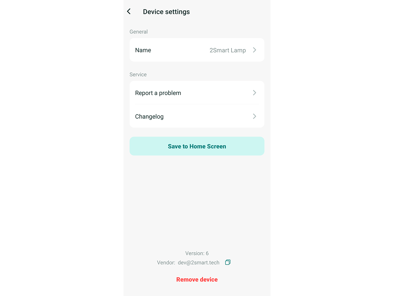 The Device settings screen